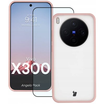Etui BIZON Angelo Pack do Vivo X300 Półprzezroczysto-różowy + szkło hartowane