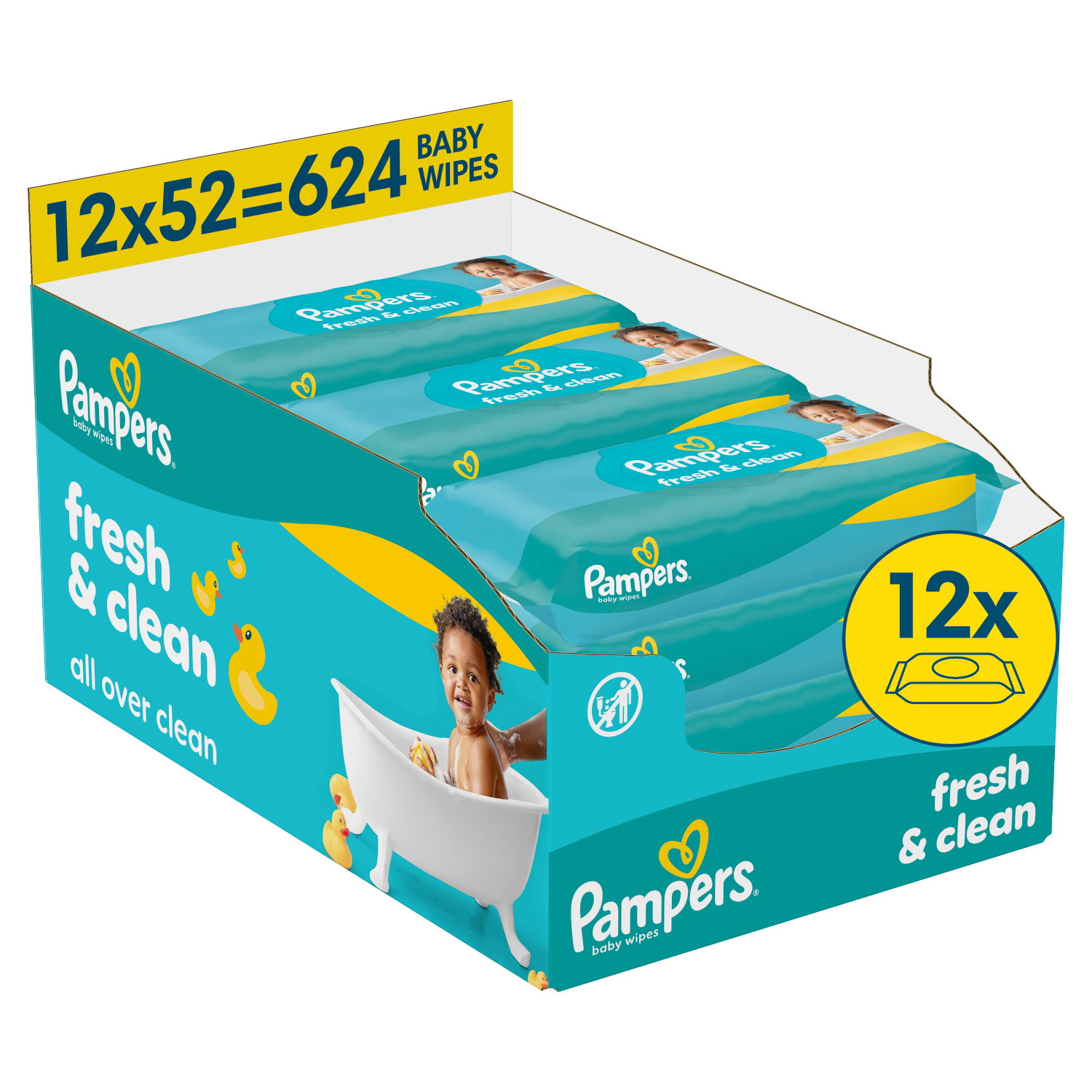 Pampers Fresh Clean, chusteczki nawilżane, 12 x 52 sztuki