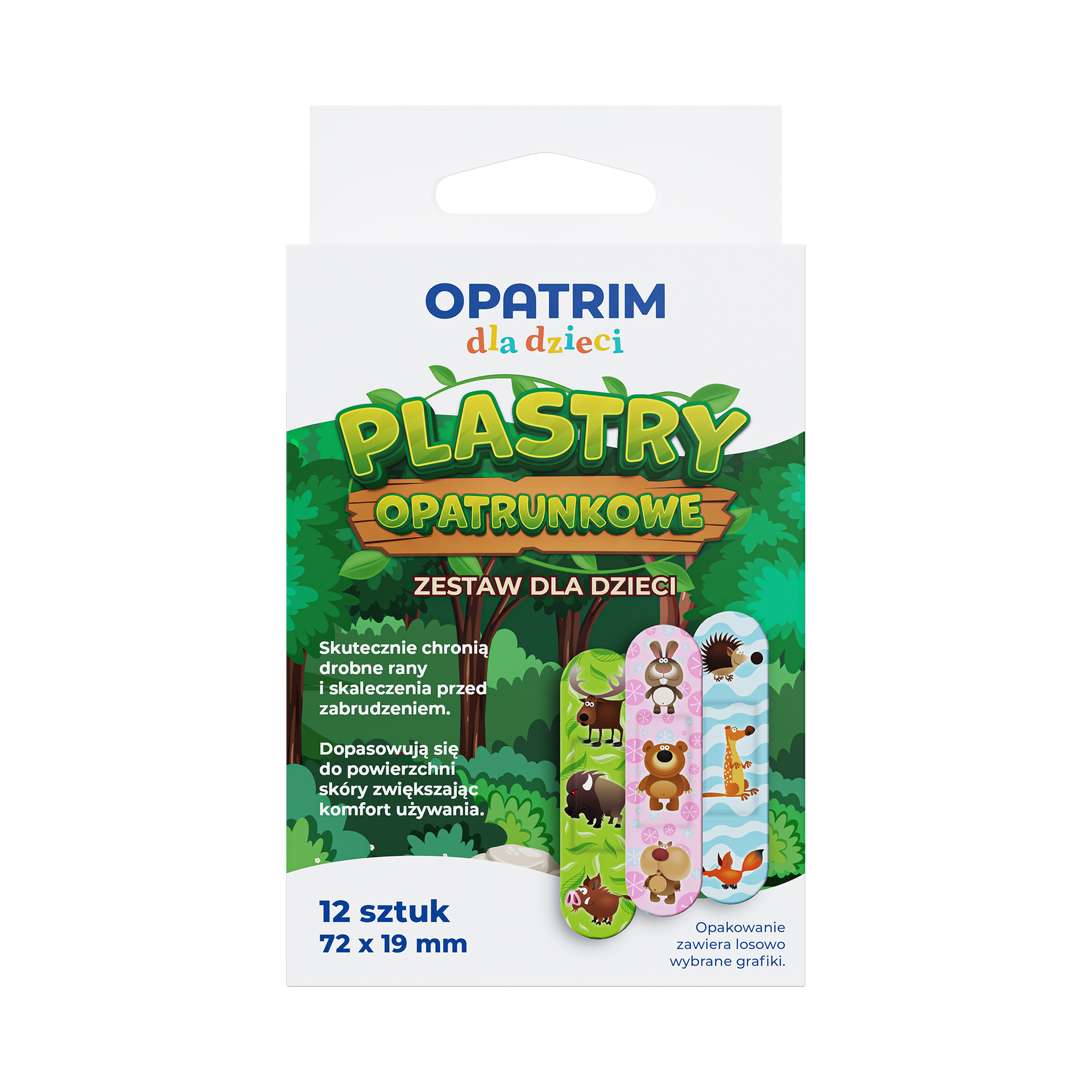 Plastry opatrunkowe zestaw dla dzieci, 72 x 19 mm, 12 sztuk