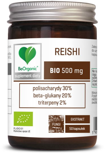 BeOrganic, Reishi BIO ekstrakt 30/20/2, 500 mg, kapsułki, 50 sztuk