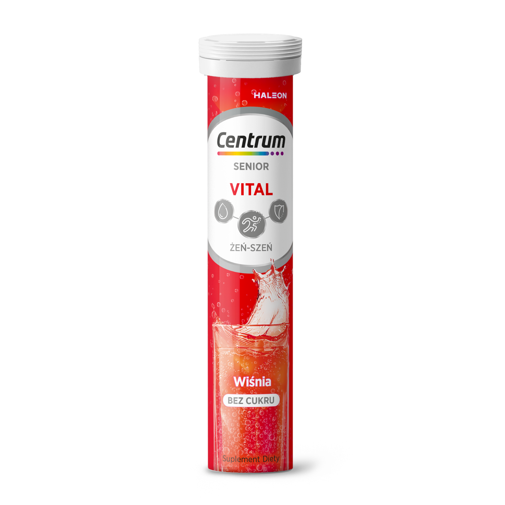 Centrum Vital Senior z żeń‑szeniem, smak wiśniowy, bez cukru, tabletki musujące, 20 sztuk