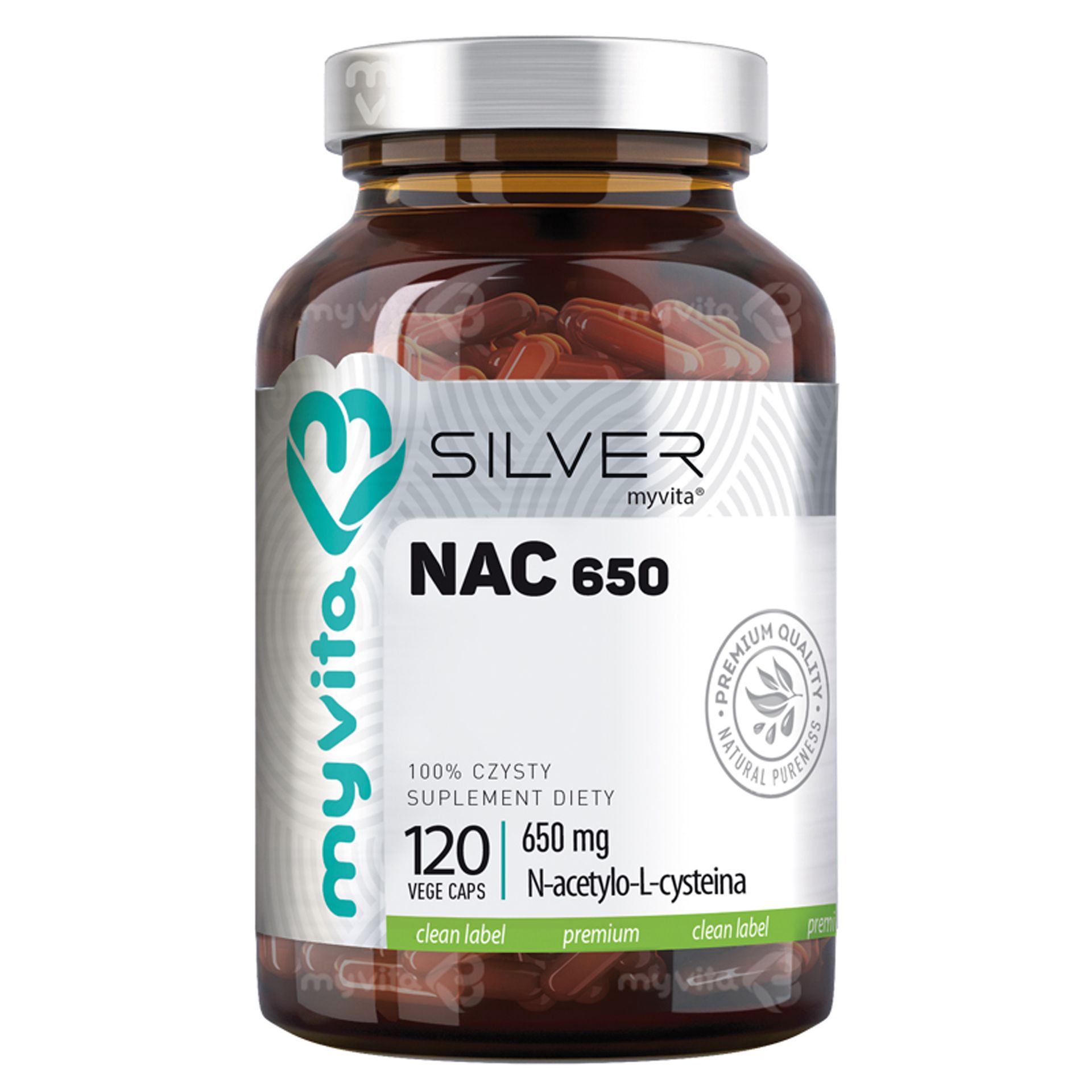 MyVita, Silver Pure 100% Nac 650 mg, kapsułki, 120 sztuk