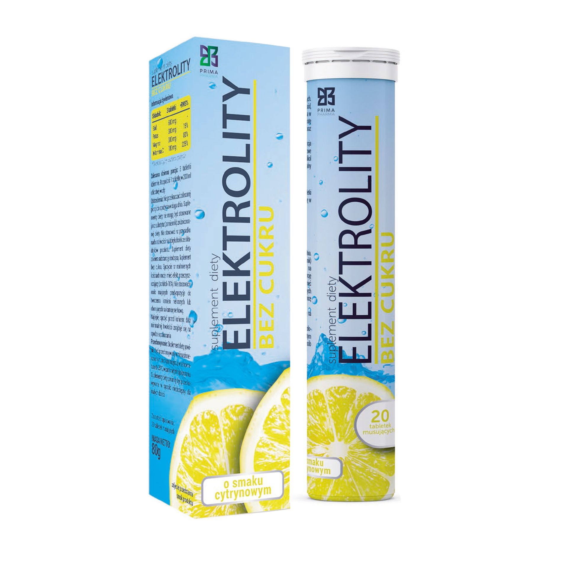 Prima Pharma Elektrolity bez cukru, tabletki musujące, 20 sztuk