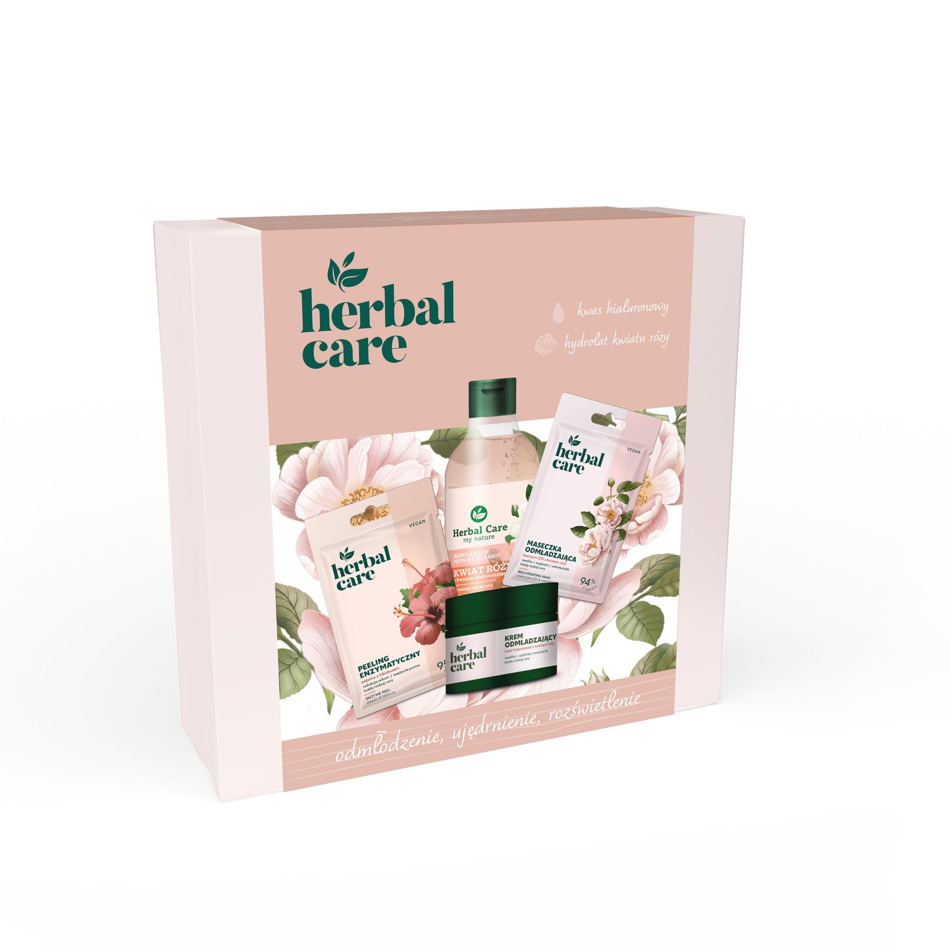 Zestaw Herbal Care Dzika roża pielęgnacja twarzy, Krem do twarzy 50 ml, Płyn micelarny 400 ml, Maseczka 7 g, Peeling 7 g