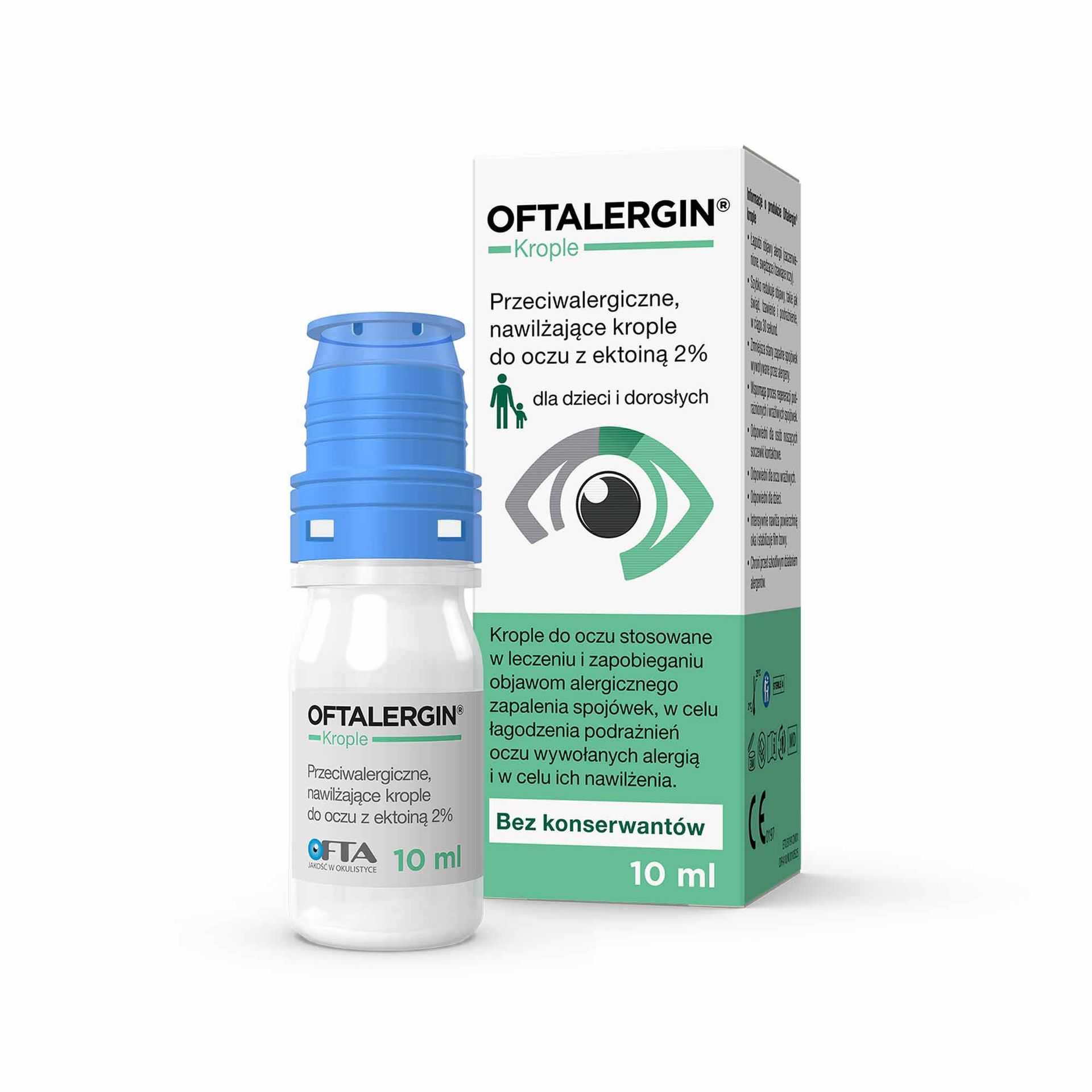 Oftaelrgin, krople przeciwalergiczne, nawilżające krople do oczu z ektoiną 2%, 10 ml