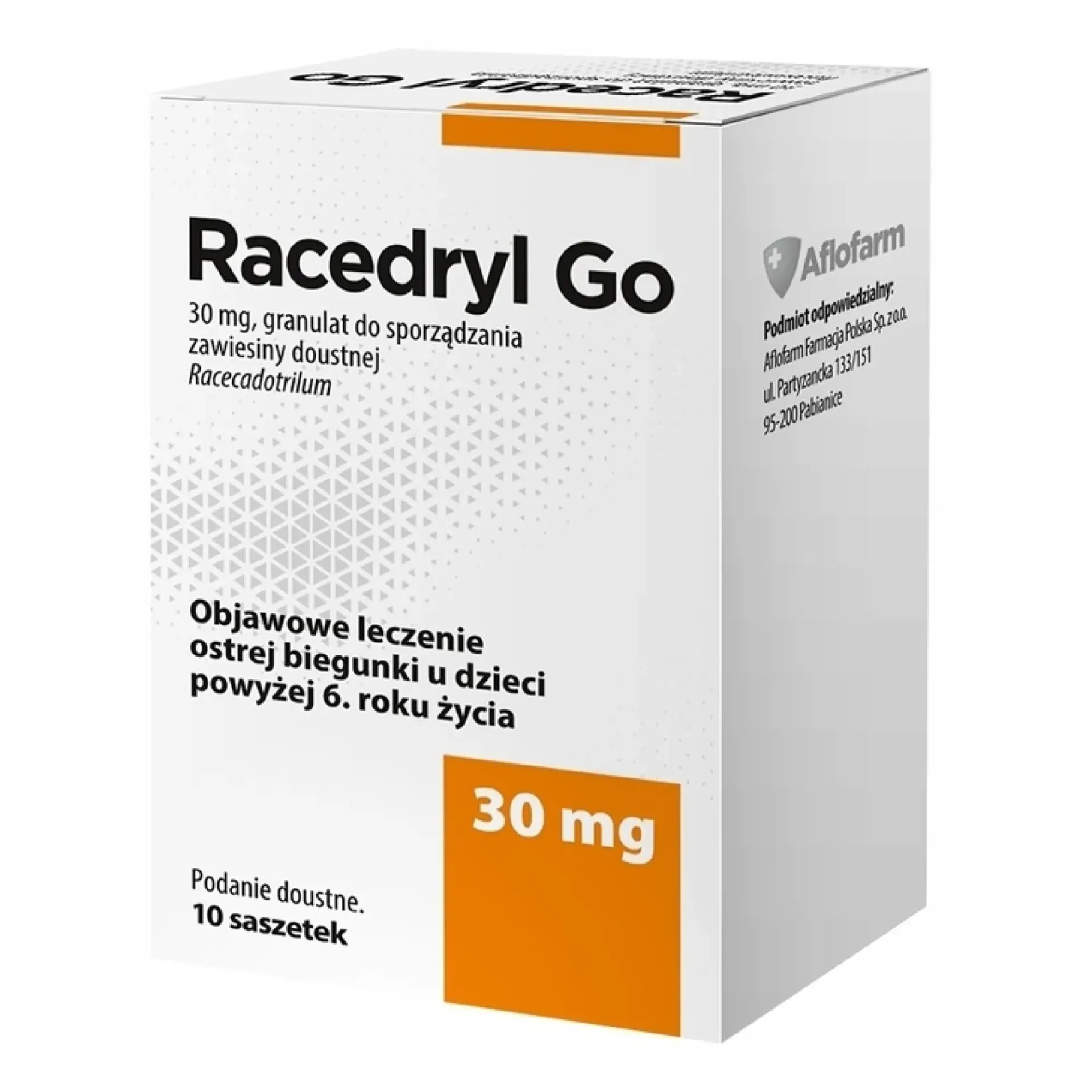 Racedryl Go, 30 mg, granulat do sporządzania zawiesiny doustnej, saszetki, 10 sztuk