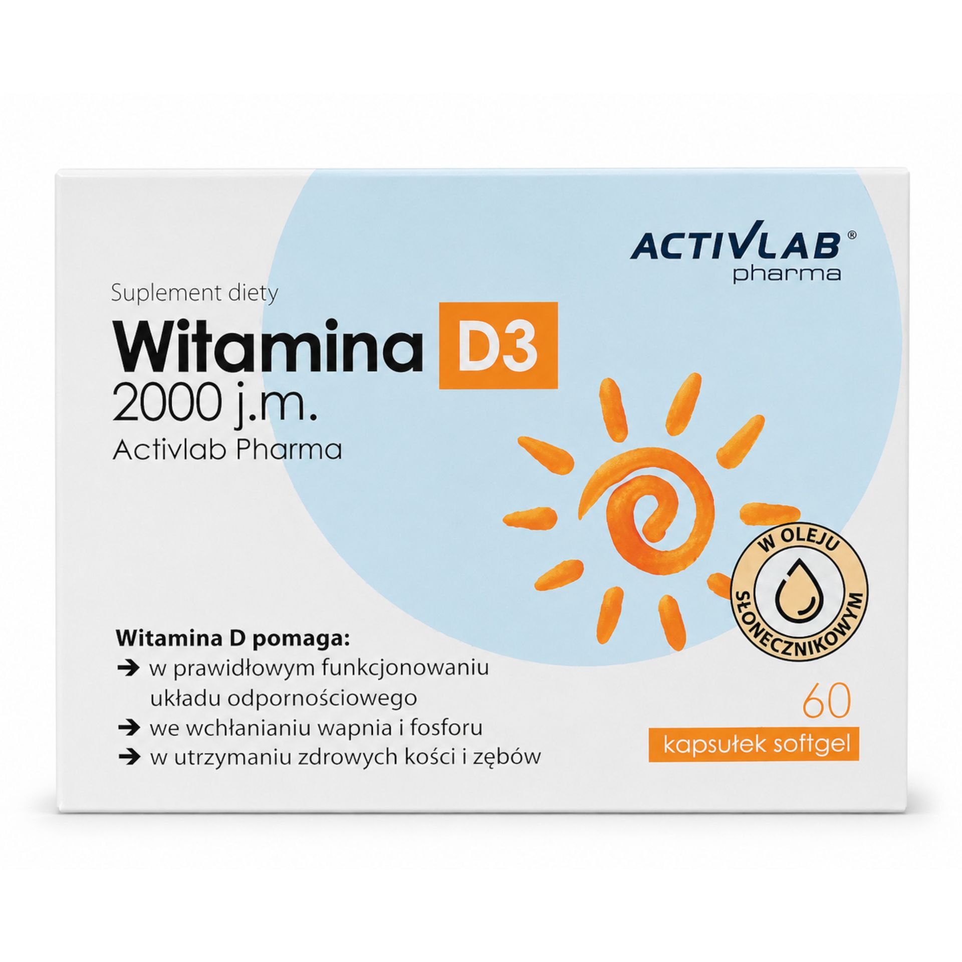 Activlab Pharma, Witamina D3 2000 j.m., kapsułki, 60 sztuk
