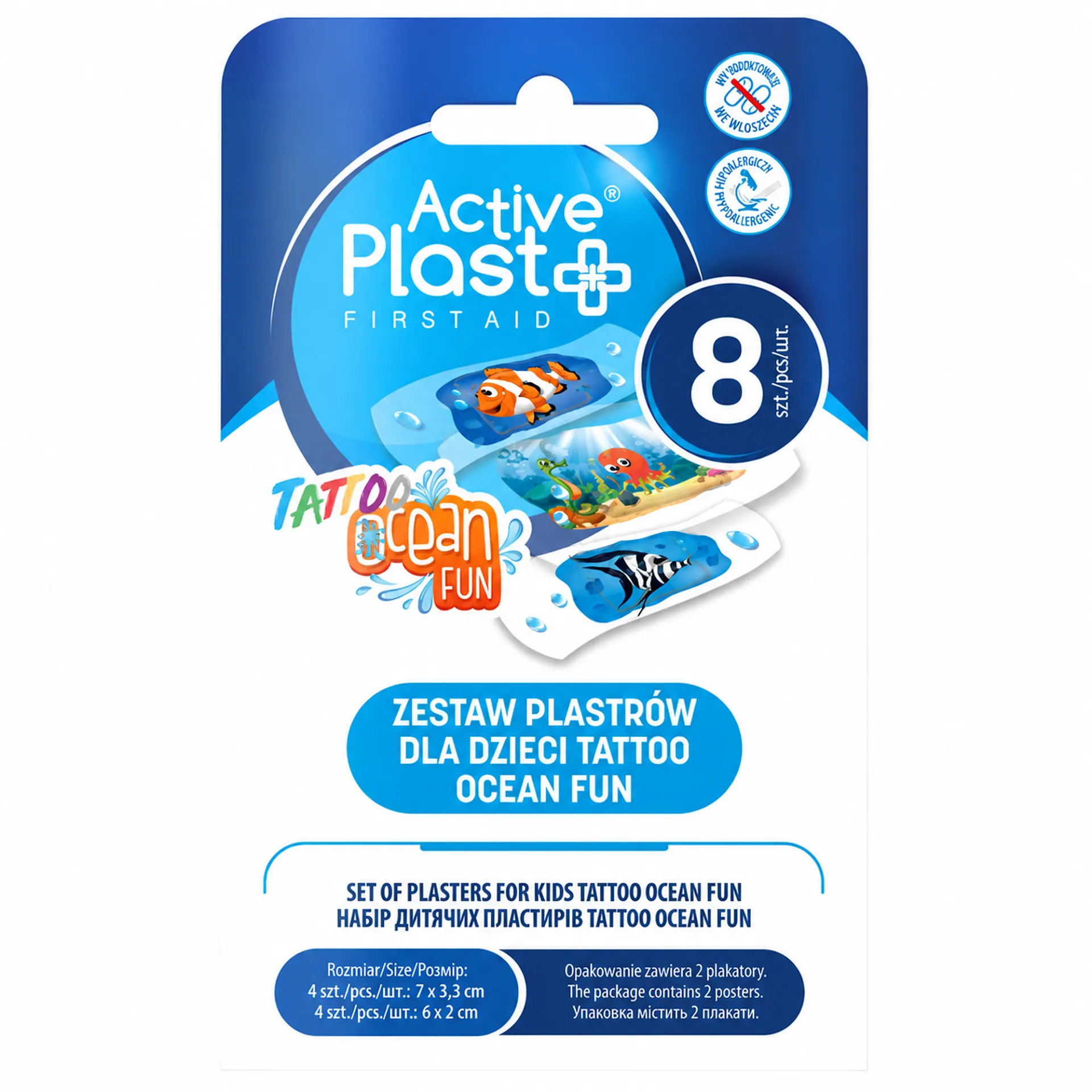 Active Plast, plastry dla dzieci Tattoo Ocean Fun, 8 sztuk