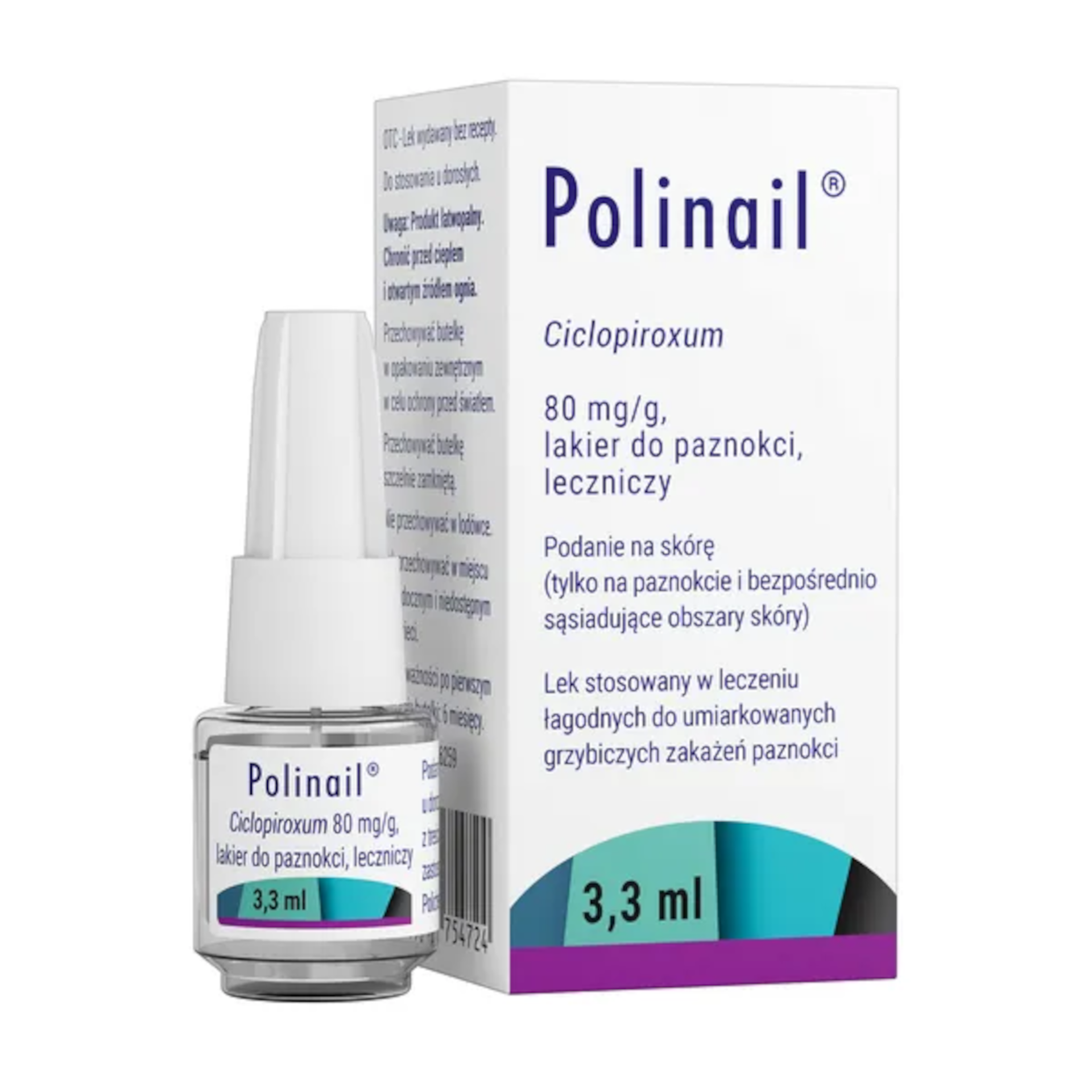 Polinail, 80 mg/g, lakier do paznokci leczniczy, 3,3 ml