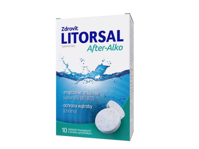 Litrosal After-Alko, tabletki musujące, smak cytrynowy, 10 sztuk