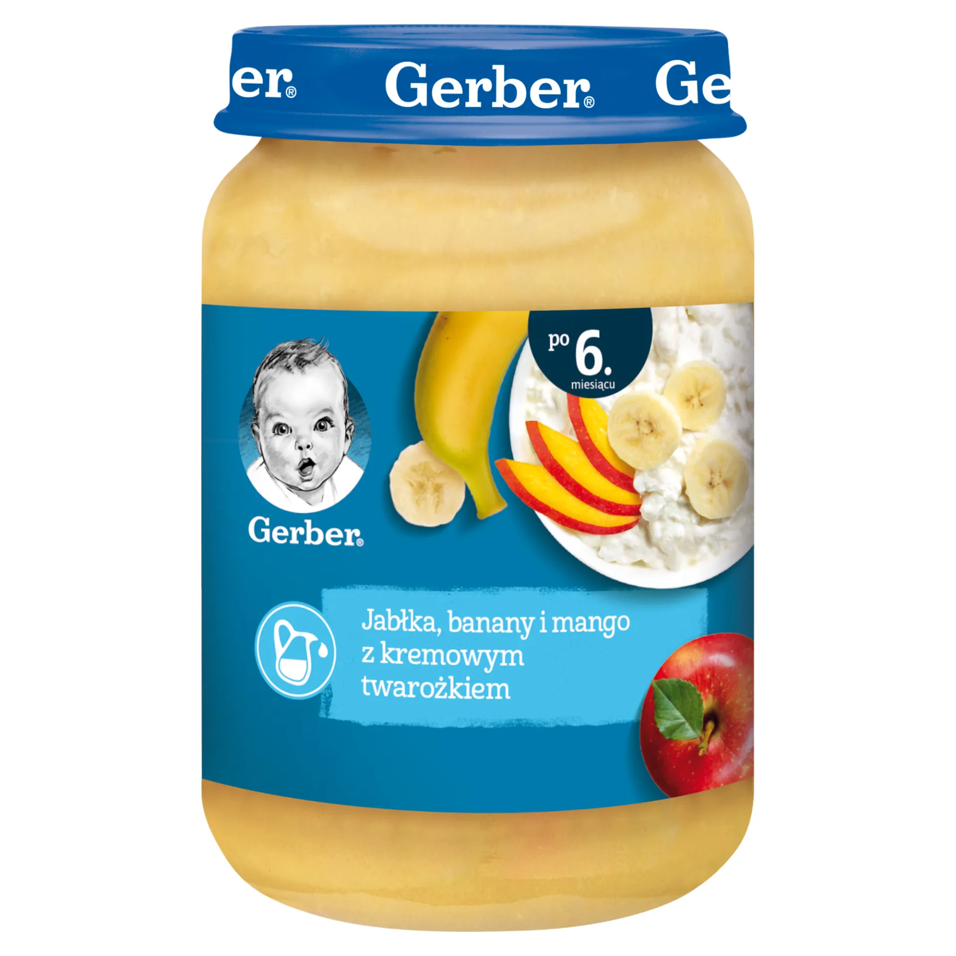 Gerber Deser jabłka banany i mango z delikatnym twarożkiem dla niemowląt po 6 miesiącu, 190 g