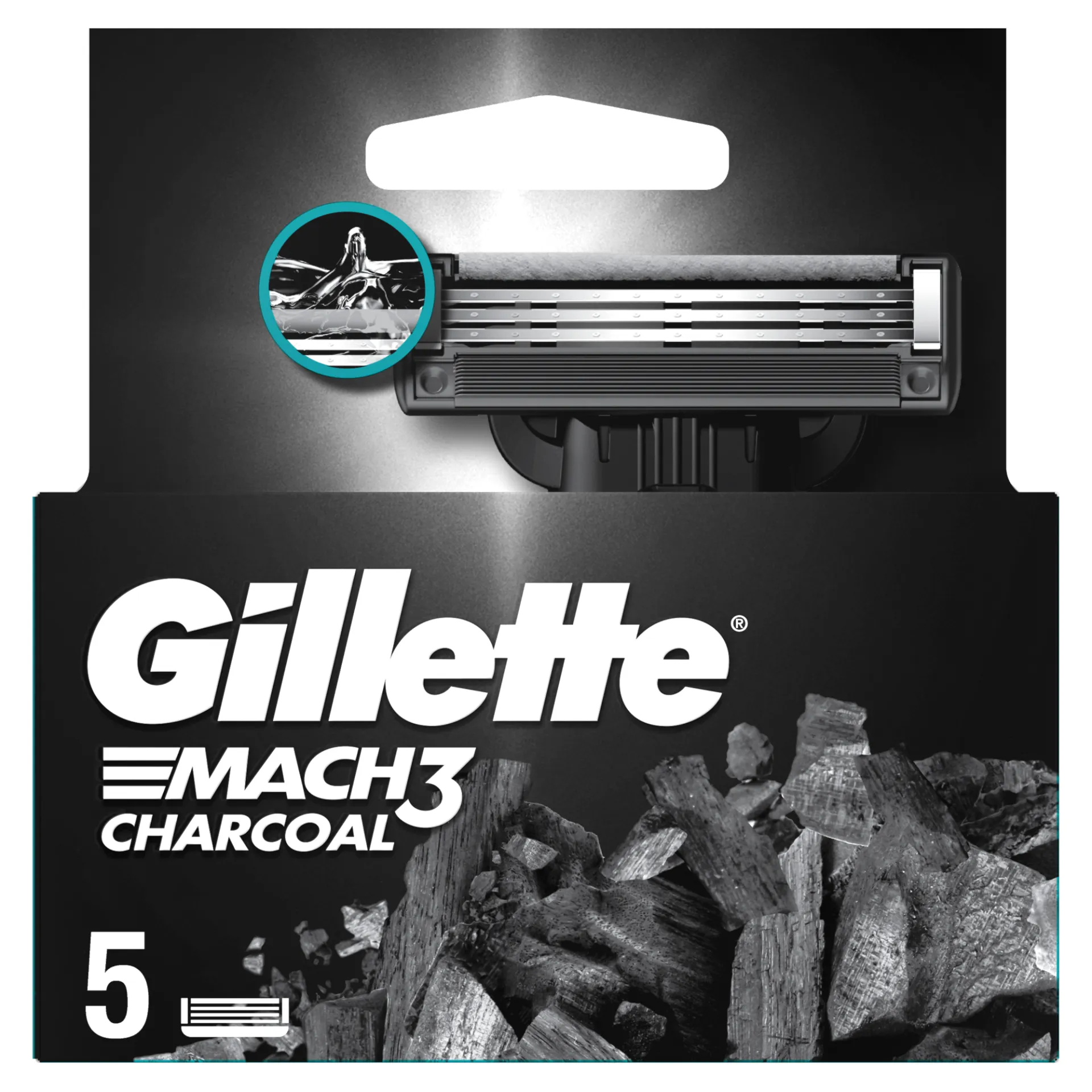 Gillette Mach3 Charcoal Ostrza wymienne do maszynki dla mężczyzn, 5 sztuk