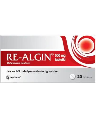 Re-Algin 500 mg, Metamizol 500 mg, tabletki, 20 sztuk