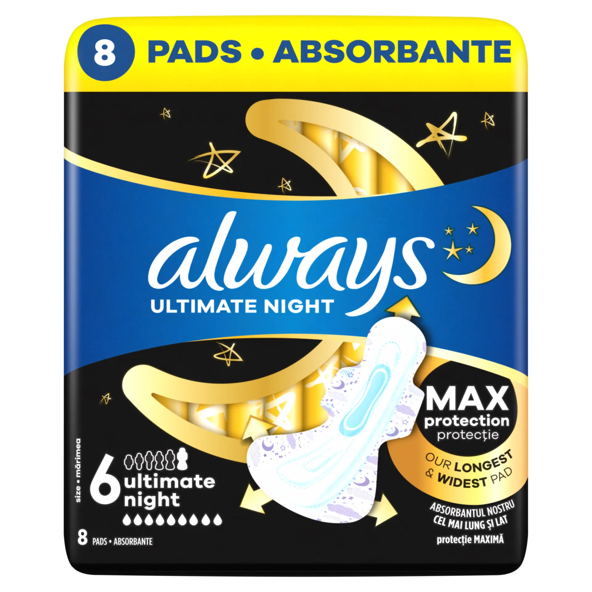 Always Ultimate Night, Podpaski ze skrzydełkami, rozmiar 6, 8 sztuk