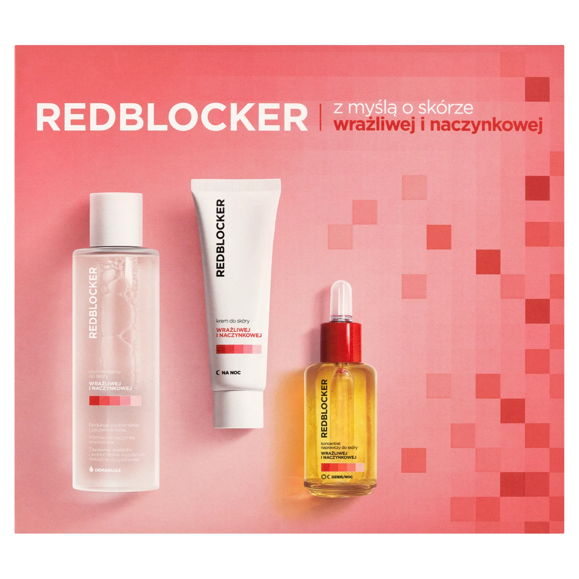 Redblocker, Zestaw koncentrat naprawczy 30 ml + krem na noc 50 ml + płyn micelarny 200 ml