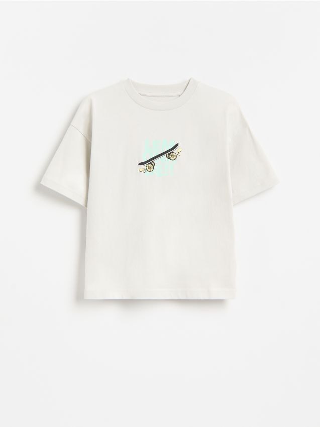 Reserved - Bawełniany t-shirt z nadrukiem - jasnoszary