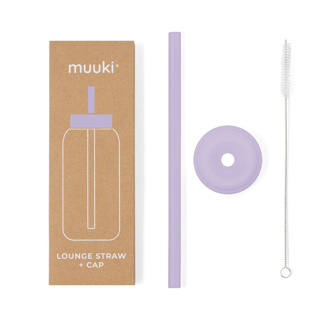 Muuki Lounge Straw+Cap Pastel Lilac Silikonowa słomka i nakładka na butelkę 720ml