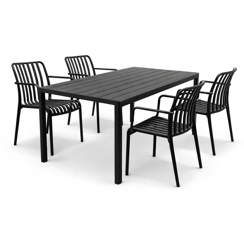 Zestaw mebli ogrodowych balkon stół Allen-ST 130x70C + 4x krzesło KP104-2 czarne