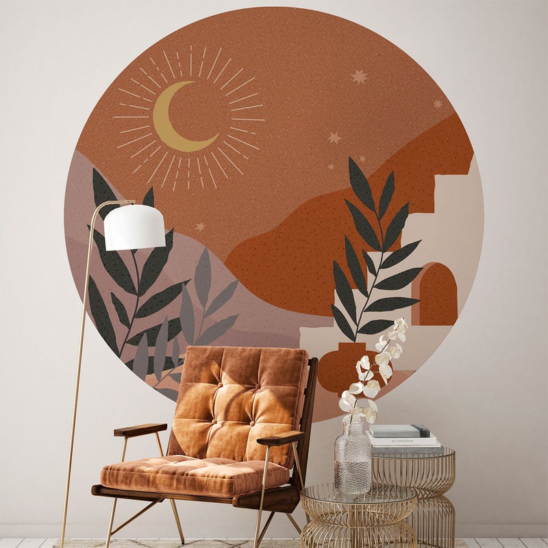 Tapeta włókninowa z wklejonymi, dużymi muralami - OKRĄGŁA ABSTRAKCYJNA NOC PUSTYNI - 60x60 cm