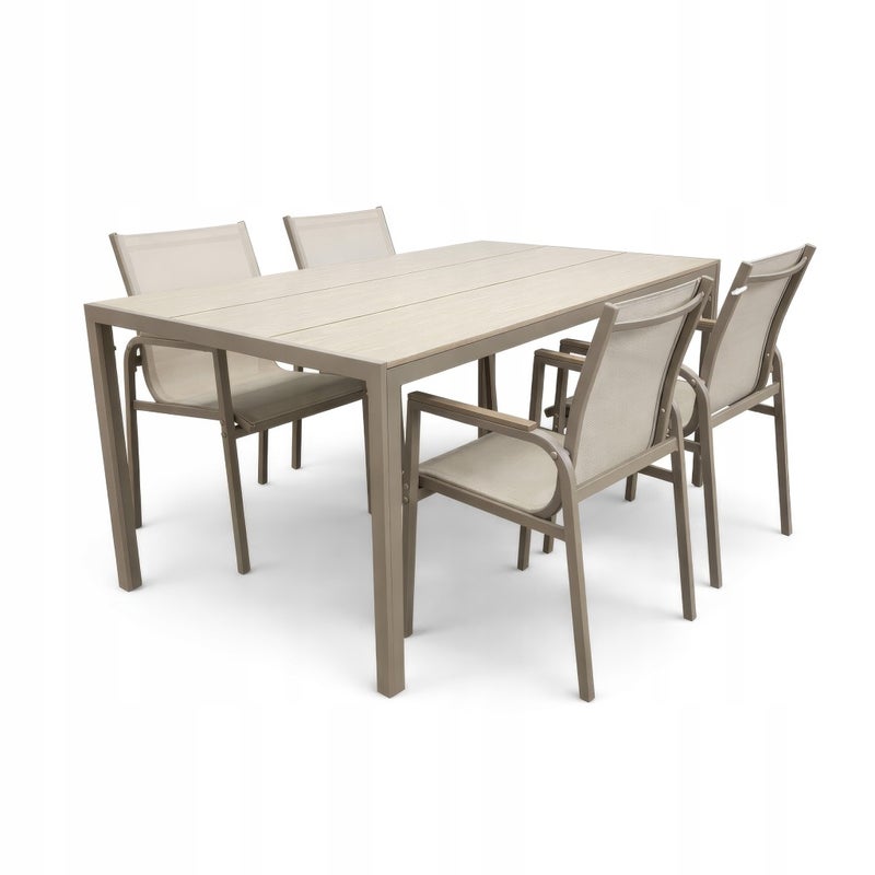 Zestaw mebli ogrodowych balkon stół Allen Pro 130x70S + 4x krzesło Fuerte taupe