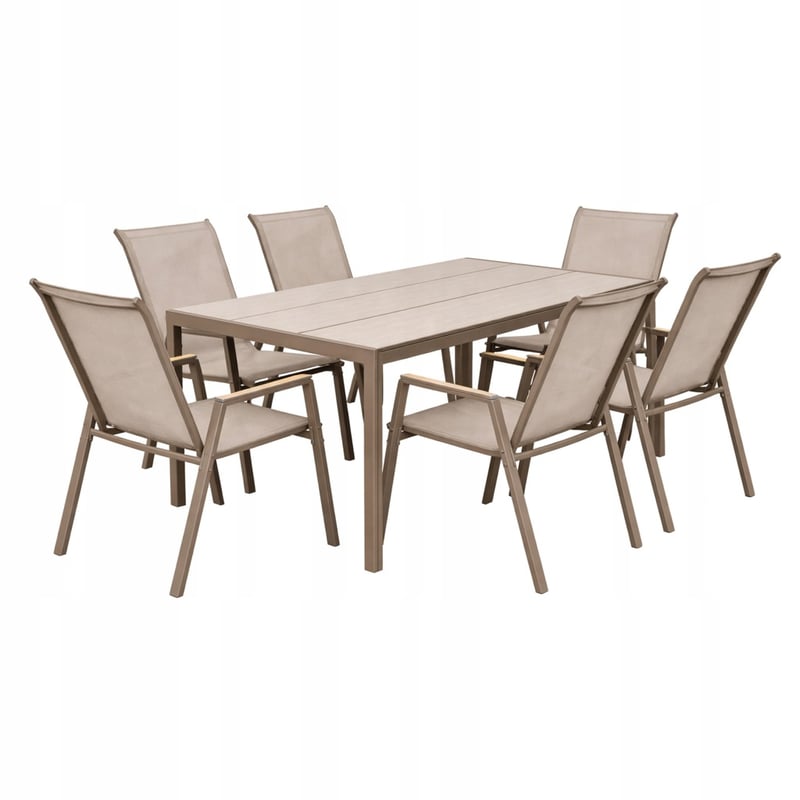 Zestaw mebli ogrodowych balkon stół Allen Pro 150x90S + 6x krzesło Pola KD taupe