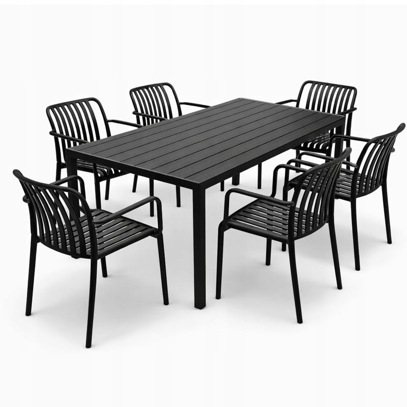 Zestaw mebli ogrodowych balkon stół Allen-ST 150x90C + 6x krzesło KP104-2 czarne