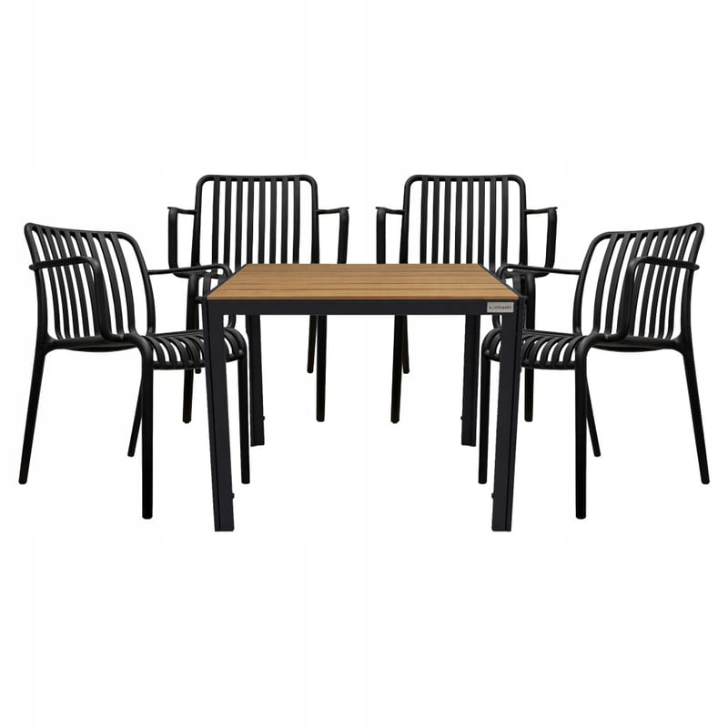 Zestaw mebli ogrodowych balkon stół Allen-ST 70x70W + 4x krzesło KP104-2 czarne