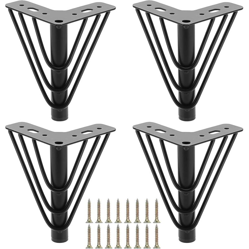 Zestaw 4 metalowych nóg meblowych, 15 cm, trójkątne nogi z płytą górną, solidne wymienne nogi meblowe, noga podporowa (czarna)