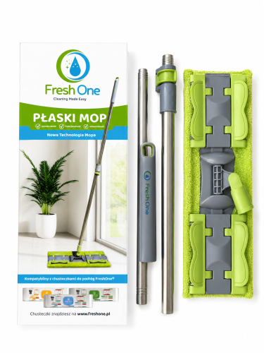 Fresh One płaski mop do podłóg z drążkiem i nakładką zielony