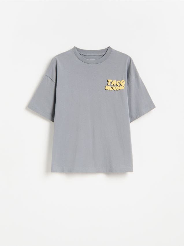 Reserved - Bawełniany t-shirt z nadrukiem - ciemnoszary
