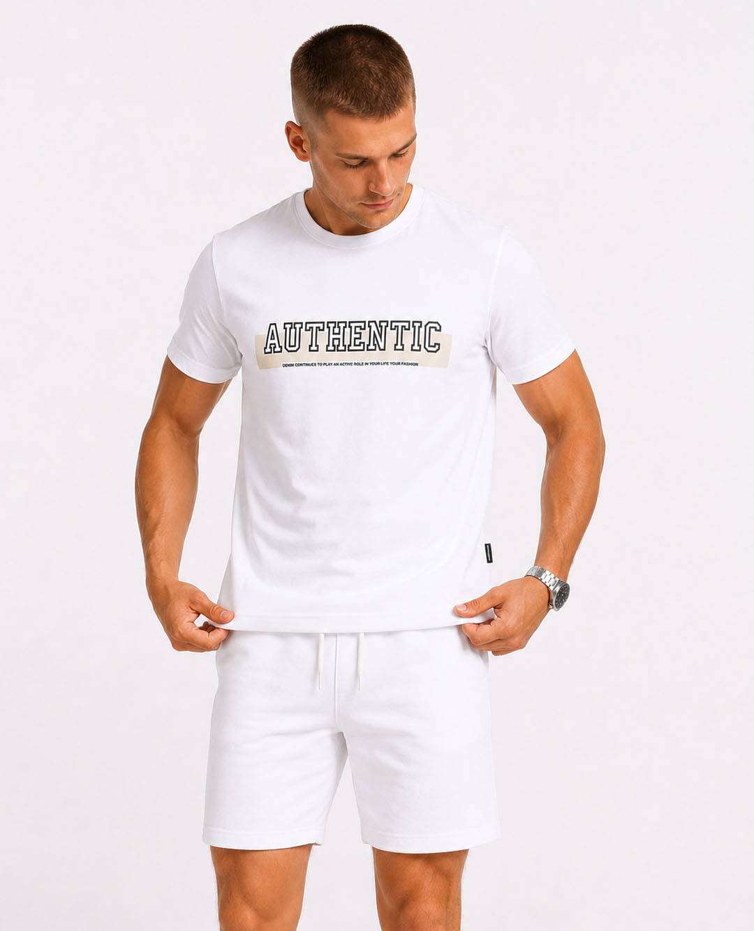 T-shirt męski z nadrukiem bawełniany biały Recea