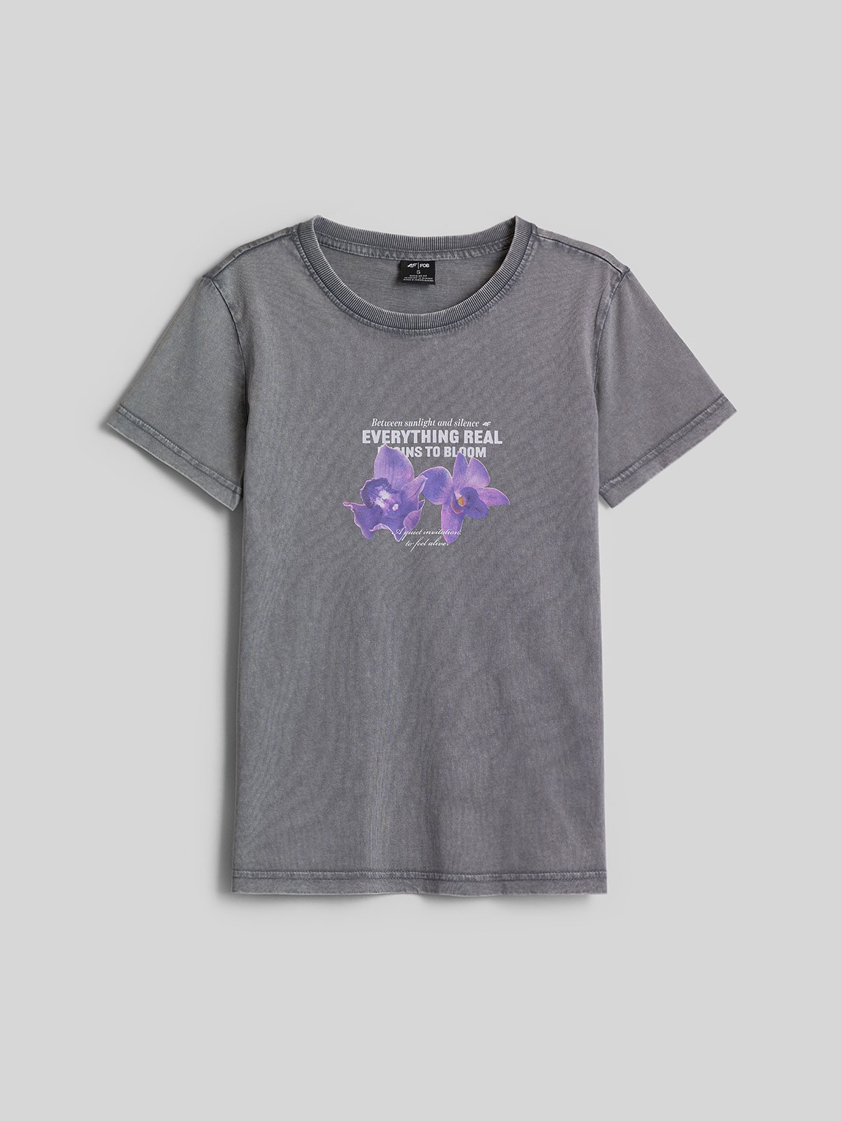 4F T-shirt regular z nadrukiem damski - szary XXL