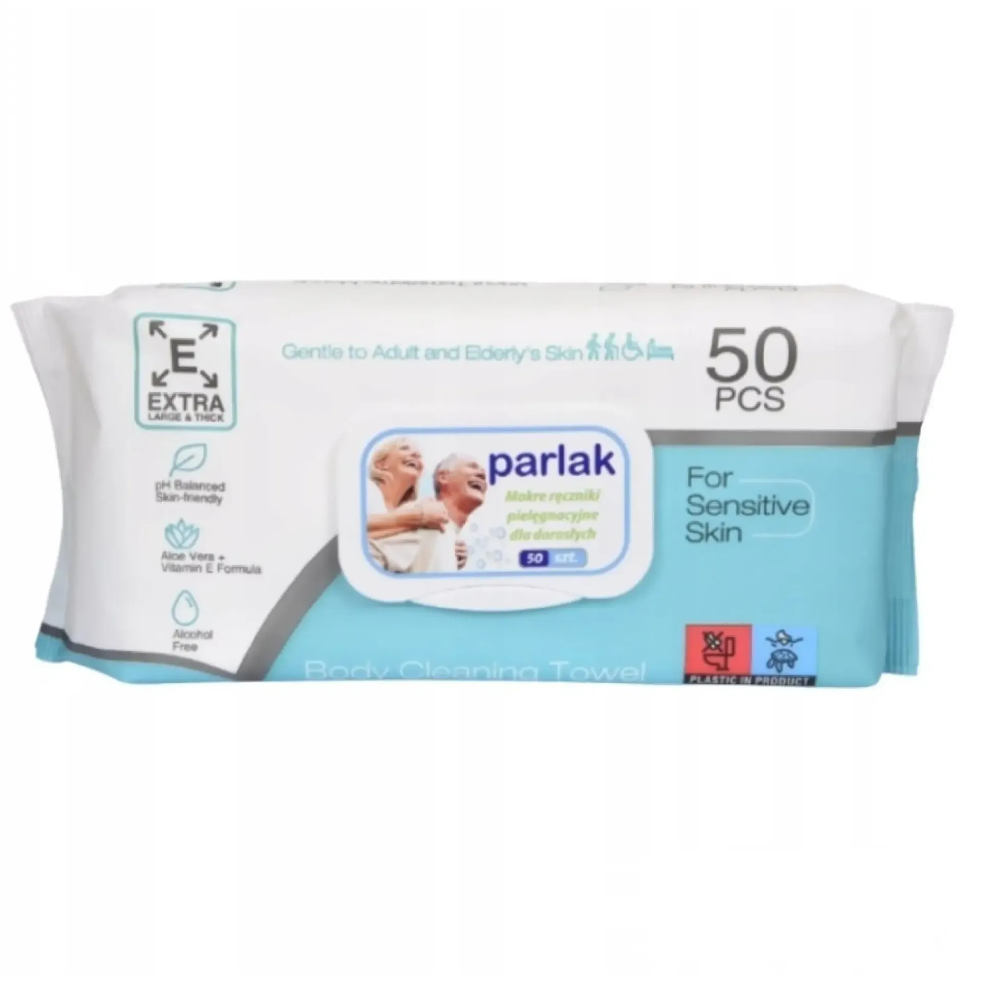 Parlak, mokre ręczniki pielęgnacyjne dla seniorów, 50 sztuk