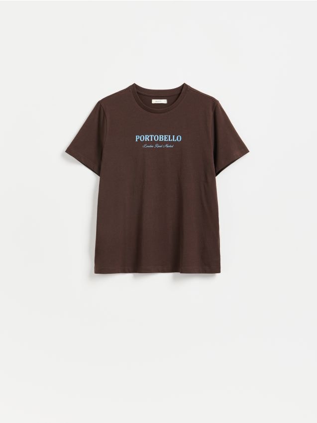 Reserved - Bawełniany t-shirt z nadrukiem - ciemnobrązowy