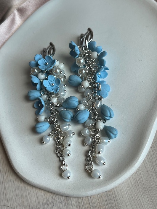 Kolczyki Niezapominajka kiść handmade