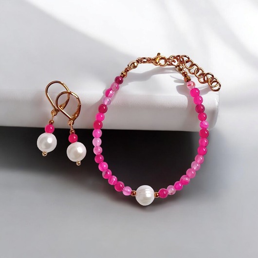 RAZEM TANIEJ! bransoletka & kolczyki : fuchsia & pearl collection