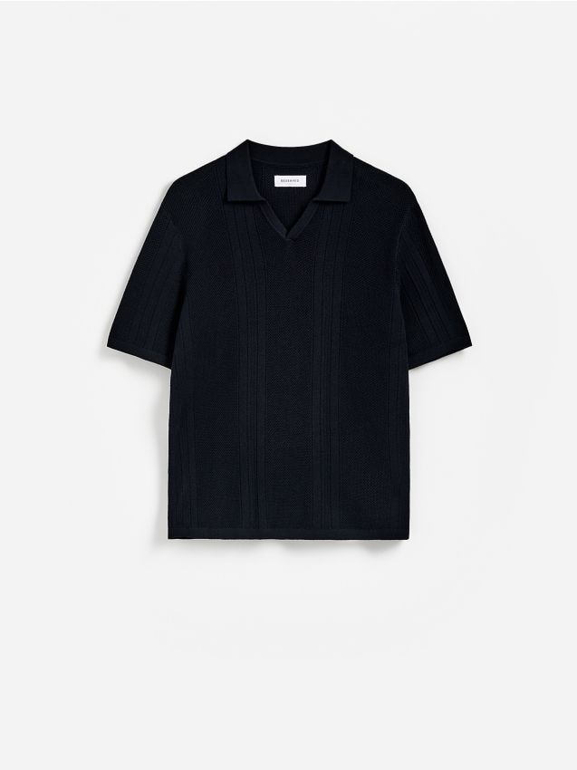 Reserved - Bawełniany sweter polo - czarny