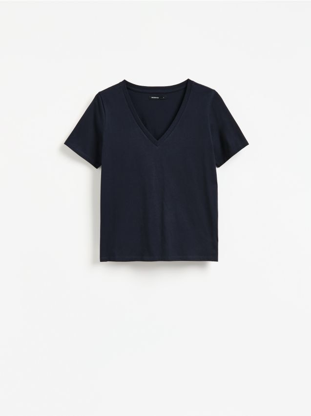 Reserved - Bawełniany t-shirt - granatowy