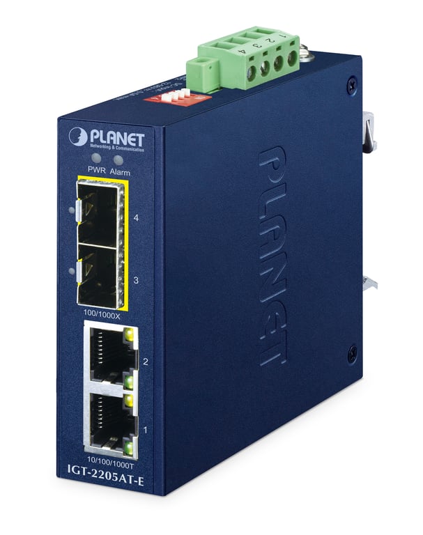 PLANET IP40 Compact size 2-Port 100/1000X SFP + 2-Port 10/100/1000T Media Converter konwerter sieciowy 1000 Mbit/s Niebieski IGT-2205AT-E