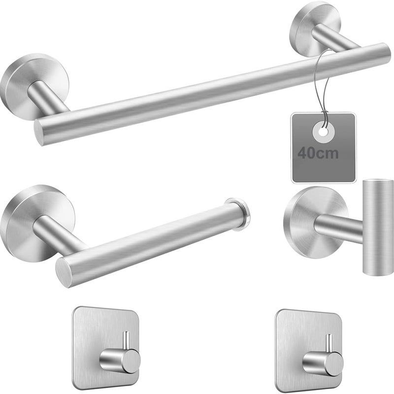 Porte-Serviettes Mural Inoxydable, 5 Pièces, Set Salle de Bain Chrome avec Support Papier et Crochets Pratiques