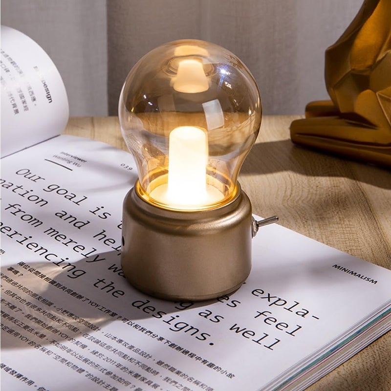 Retro lampka nocna LED, lampka nocna w kształcie żarówki, retro lampka nocna ładowana przez USB (złota)