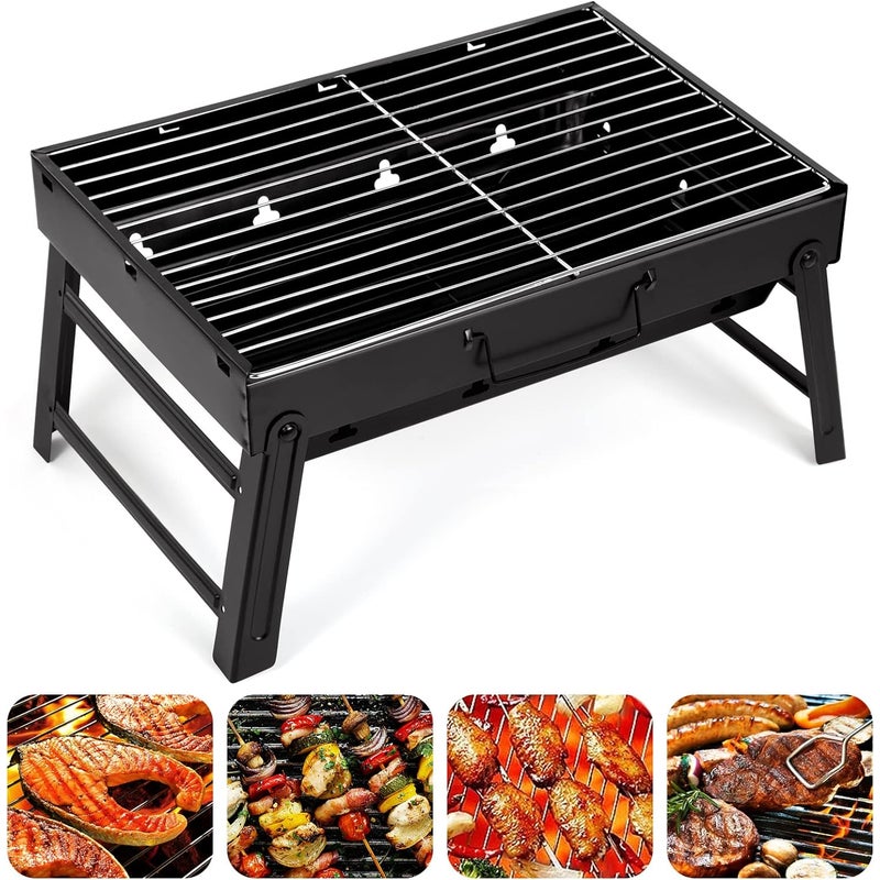 Grill węglowy, 520 x 295 x 222 mm, rozkładany Składany Przenośny Stalowy grill węglowy stołowy na pikniki, podróże, do ogrodu i na kemping