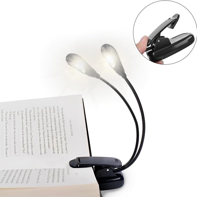 Lampka LED do czytania z nutami, mała lampka nocna do czytania z 8 koralikami, ładowanie przez USB, obrót o 360°, regulowana jasność