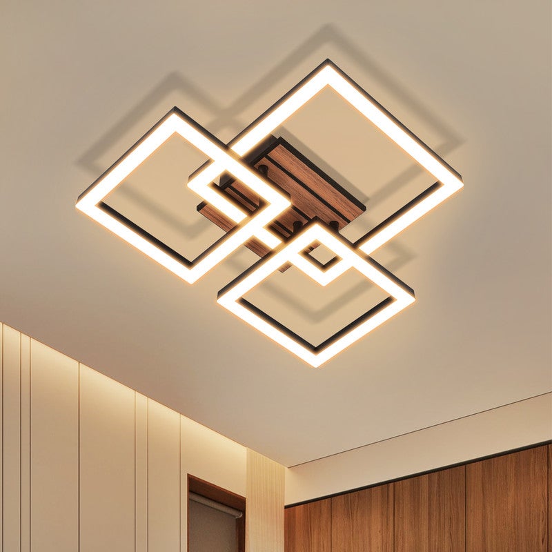 Lampa sufitowa LED NETTLIFE 21 W, 38 cm, ciepła biel 3000 K, kwadratowy geometryczny wzór z efektem drewna do salonu, sypialni, kuchni