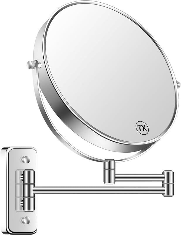 Lustro do makijażu montowane na ścianie, powiększenie 1X/7X do łazienki, obrotowe lusterko kosmetyczne 360°, rozkładane lusterko kosmetyczne do goleni