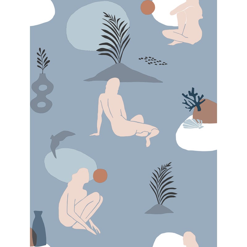 Tapeta ludzkie sylwetki szaro-niebieskim - 53 cm x 10 m - WALLS4YOU