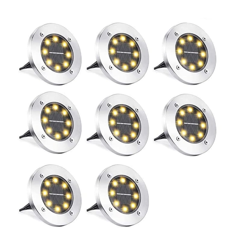 Zestaw 8 zewnętrznych lamp ulicznych LED zasilanych energią słoneczną, wodoodpornych IP65, o ciepłej bieli, do ogrodu, na podjazd, patio, trawnik i sc