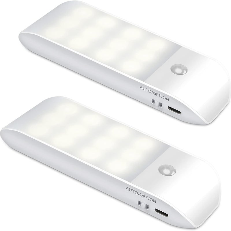 Akumulatorowa lampka nocna LED, [opakowanie 2 szt.] Automatyczna lampka nocna z czujnikiem ruchu, AUTO/WŁ./WYŁ., Lampka do szafy z paskiem magnetyczny