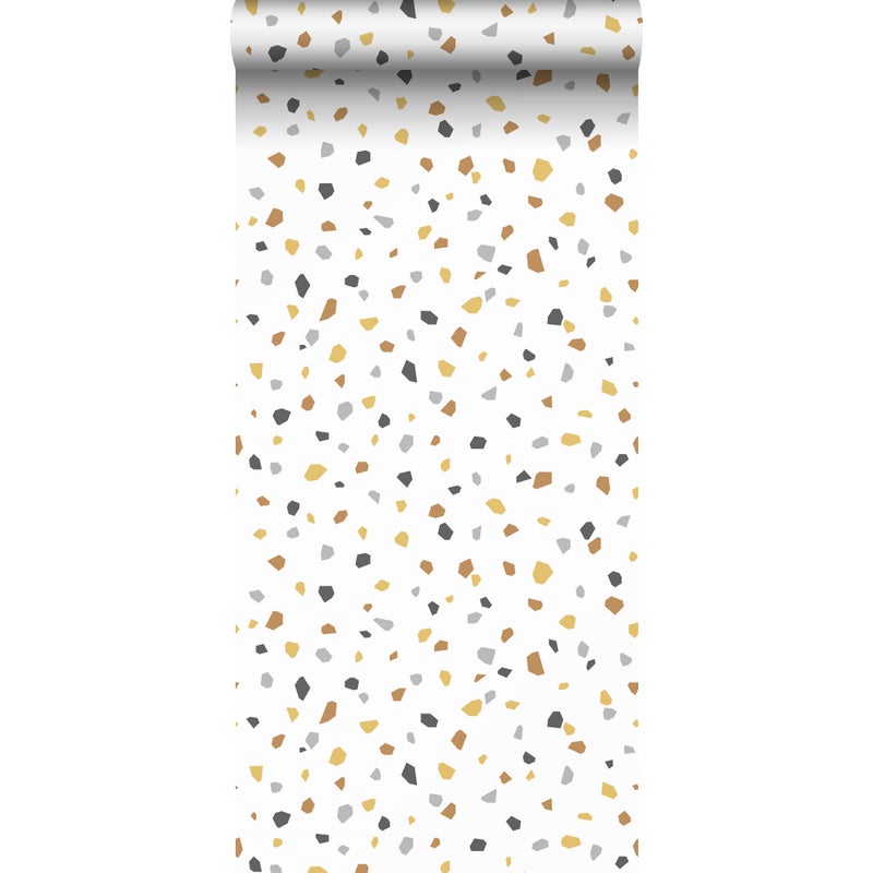 Tapeta lastryko białym,ochry żółtejIszarym - 53 cm x 10.05 m - ESTAHOME