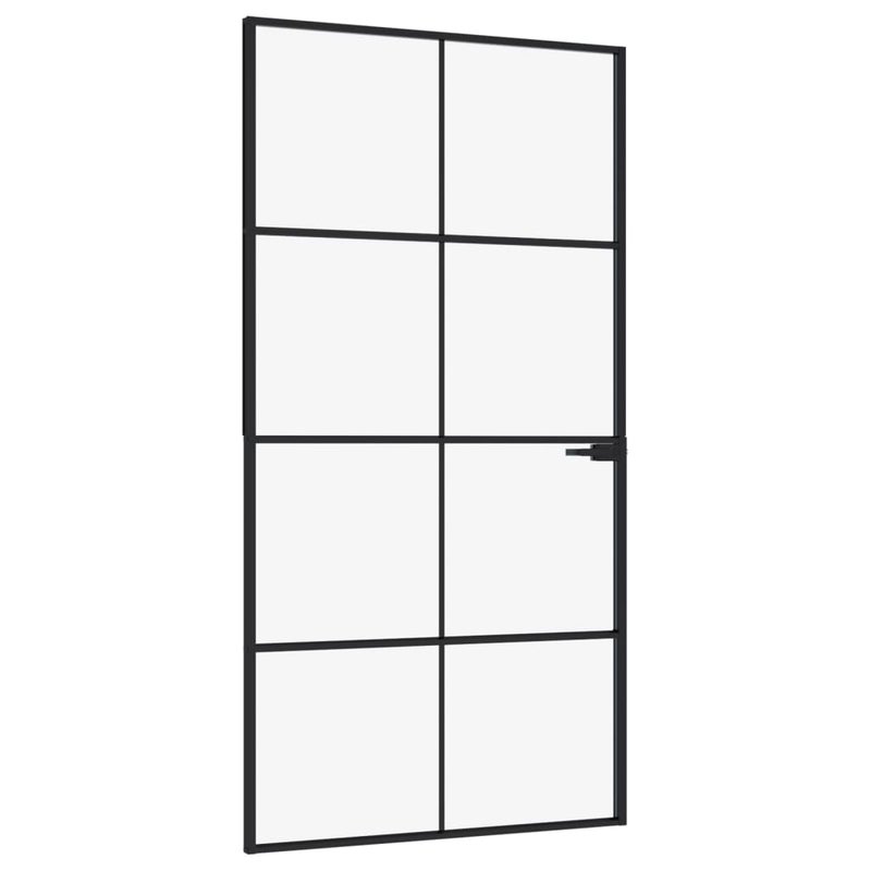 Drzwi wewnętrzne czarne 102x201,5 cm wykonane ze szkła hartowanego i cienkiej aluminiowej ramy, jasne i trwałe